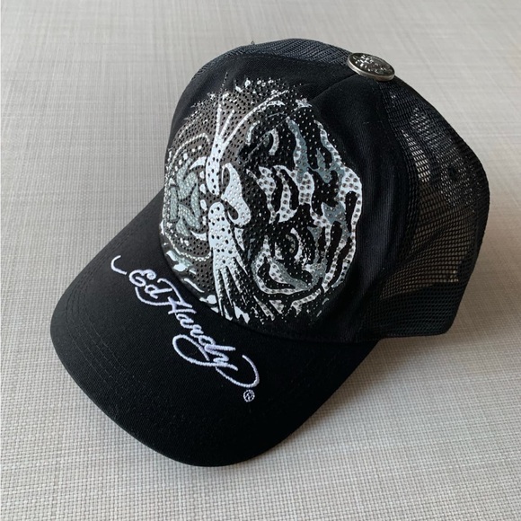 Ed Hardy Other - Ed Hardy Black Sequined Tiger Mesh Cap